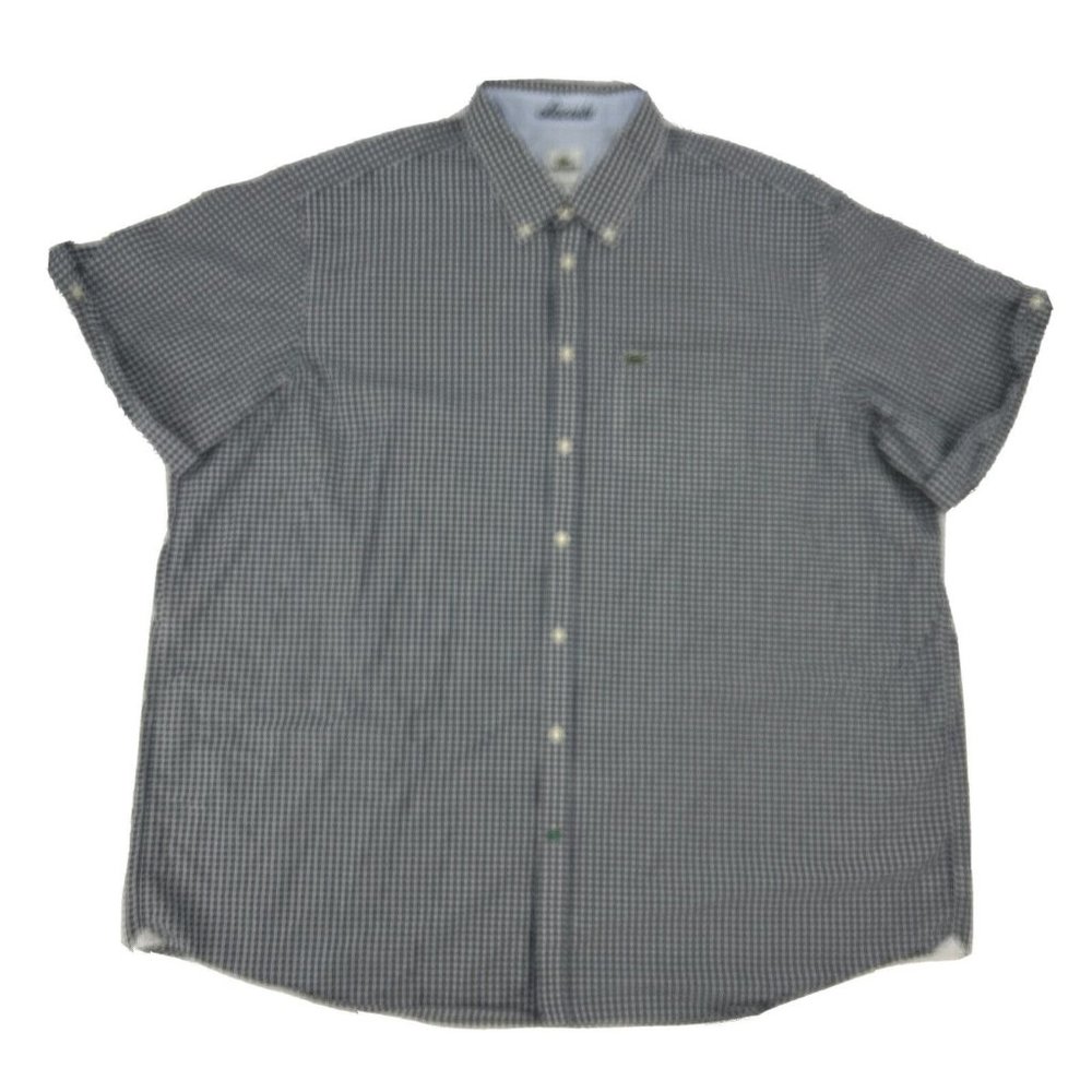 Lacoste Shirt Men's 2XL Blue White Gingham Short Sleeve Button Down Preppy‎